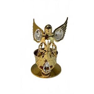 24K Gold Plated Australian Crystal Angel Candle Holder with Crystal Accents